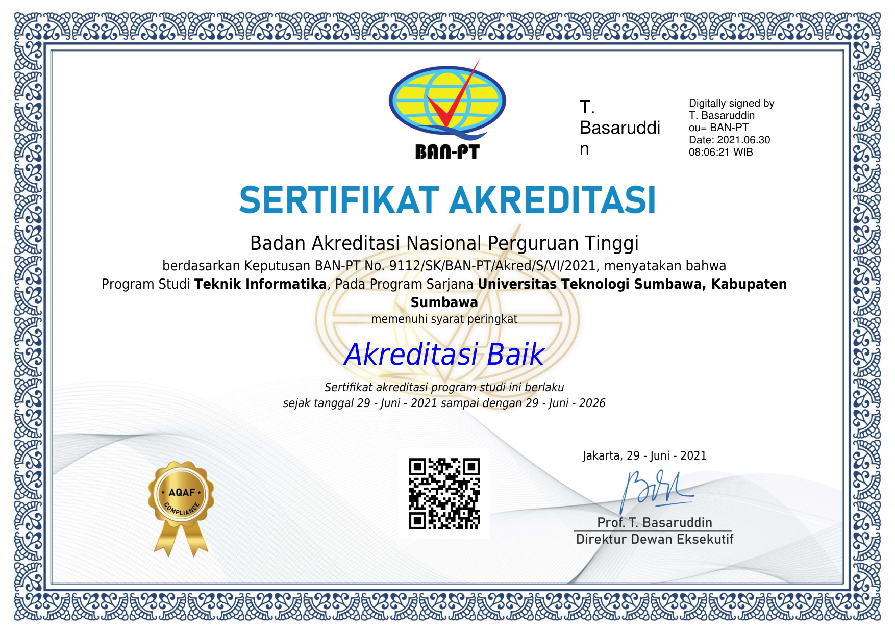 Sertifikat BAN-PT 2021